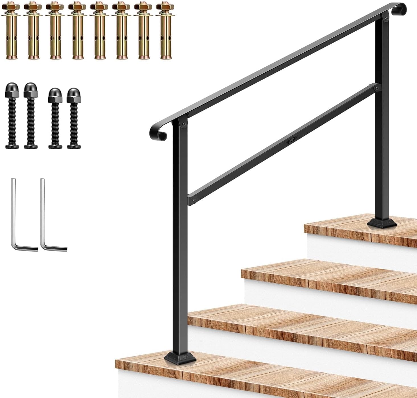 VIVOSUN Outdoor Handrail for 1-4 Steps, Durable Wrought Iron