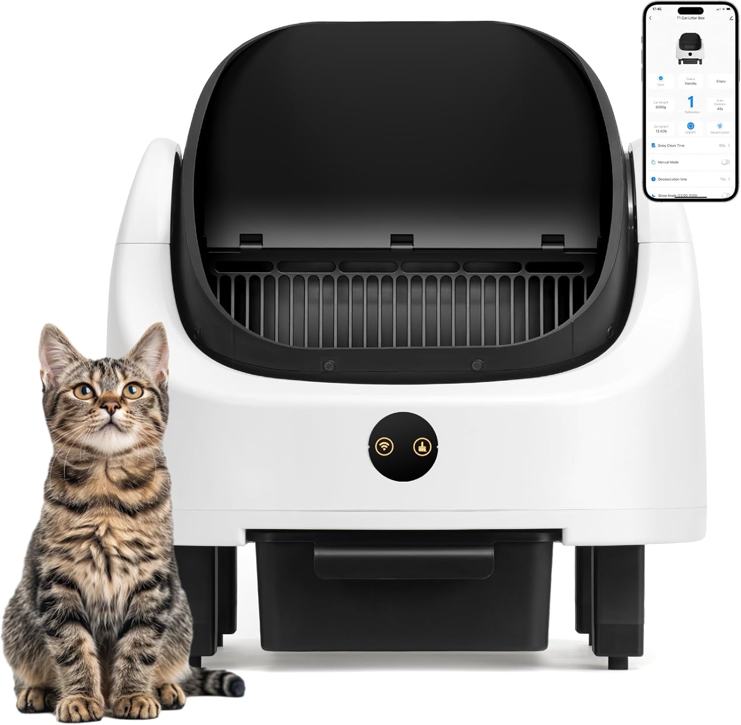 Self Cleaning Litter Box with Open Top Design for Multiple Cats