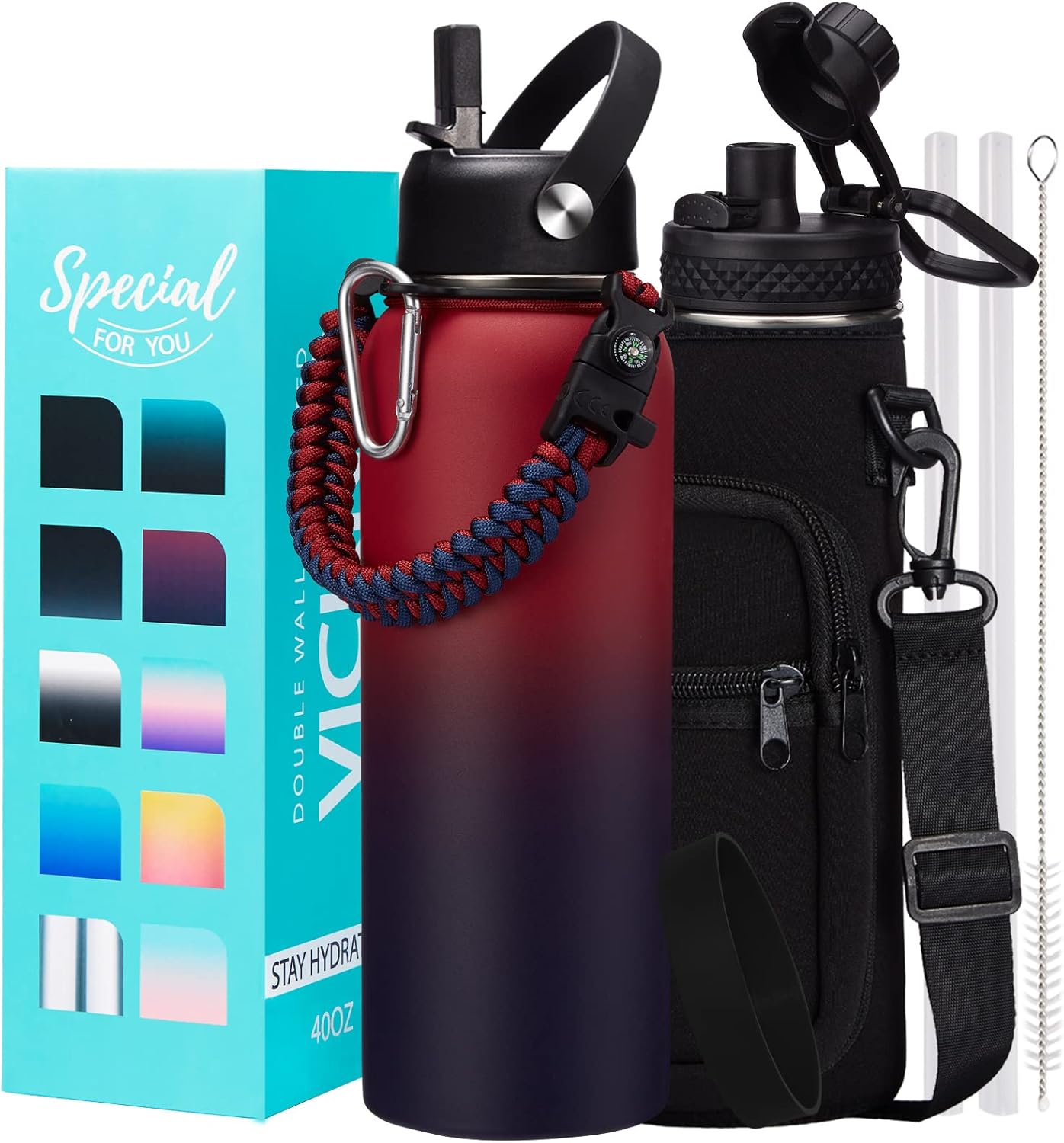 40 OZ Insulated Water Bottle with Straw Lid for Outdoor Use