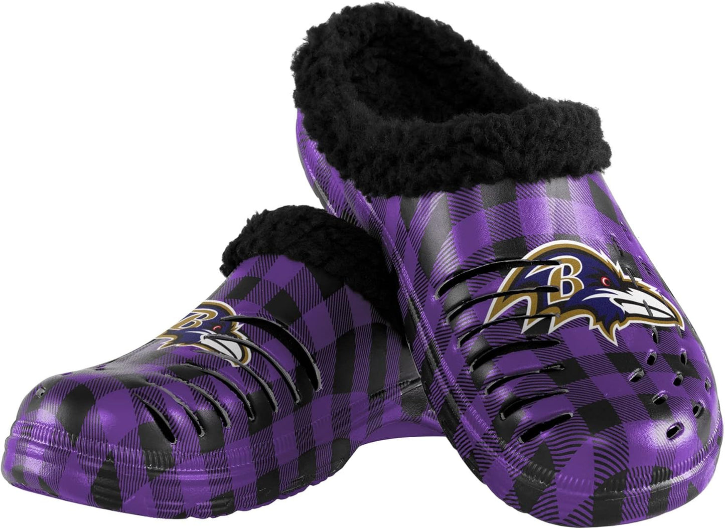 NFL Team Logo Sherpa Lined Buffalo Check Slipper Clogs for Men