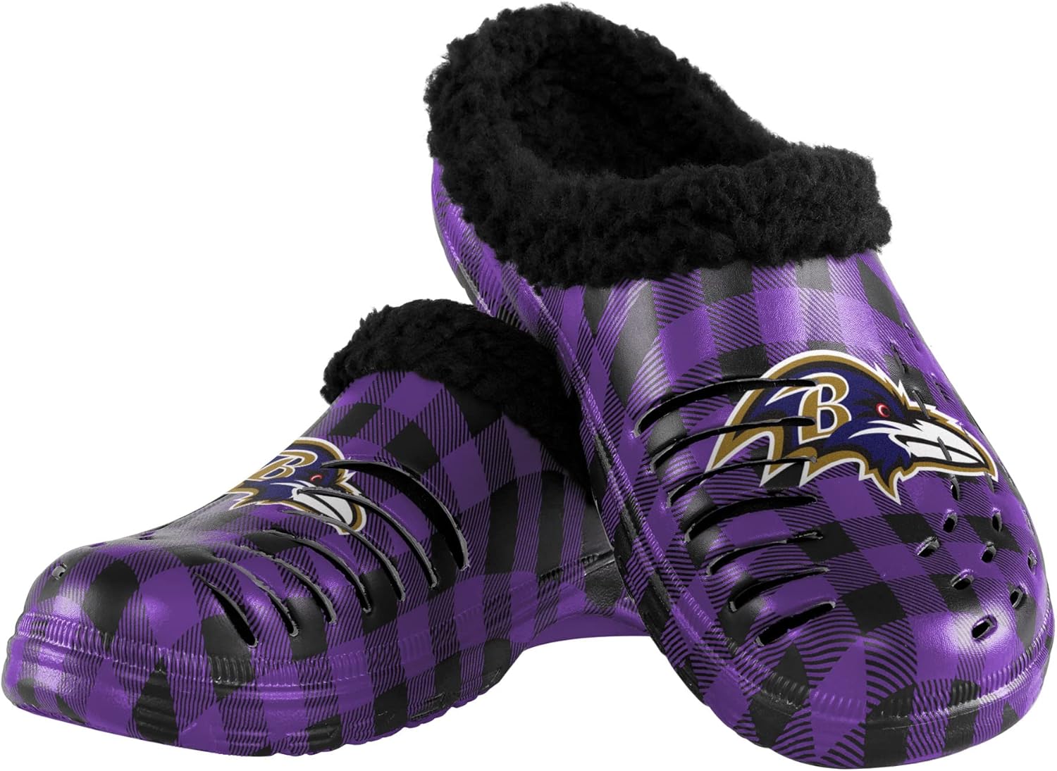 NFL Team Logo Sherpa Lined Buffalo Check Slipper Clogs for Men