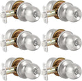 Privacy Door Knob with Lock 6 Pack - Satin Nickel Privacy Set