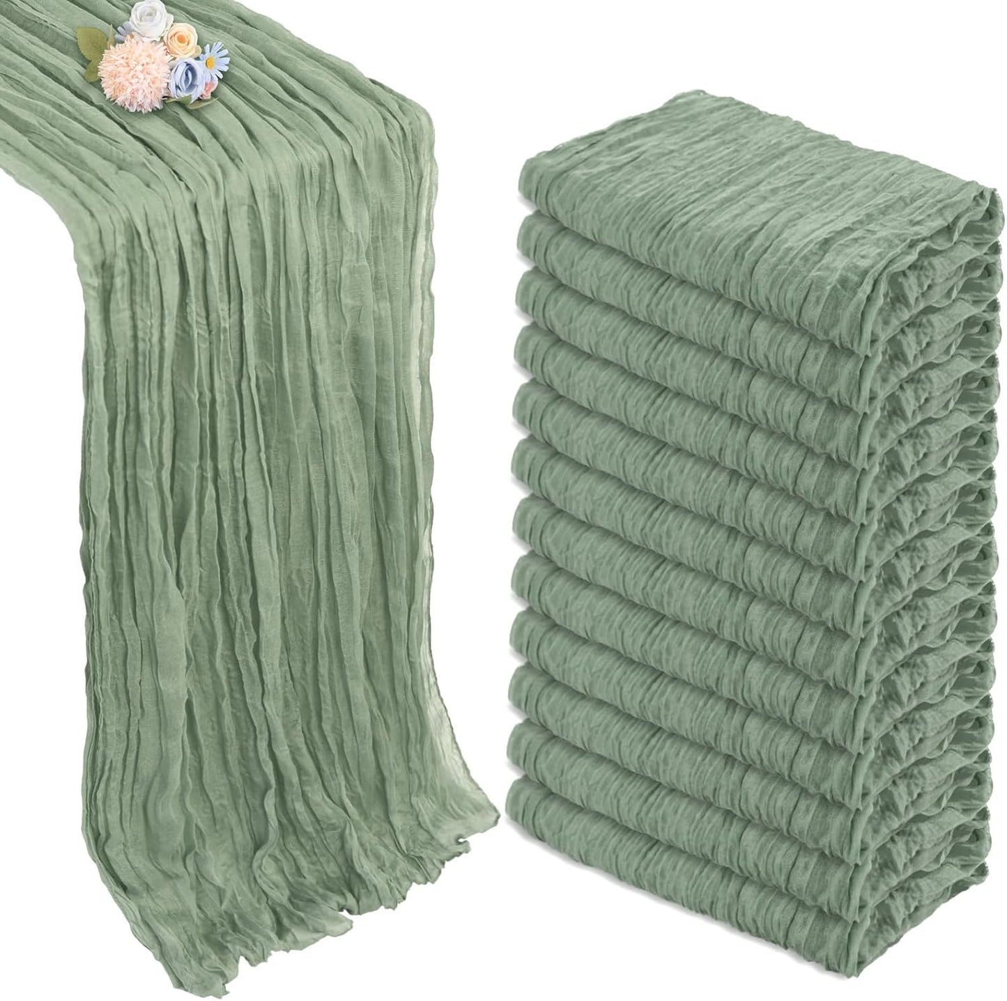 Sage Green Cheesecloth Table Runner 12 Pack for Events