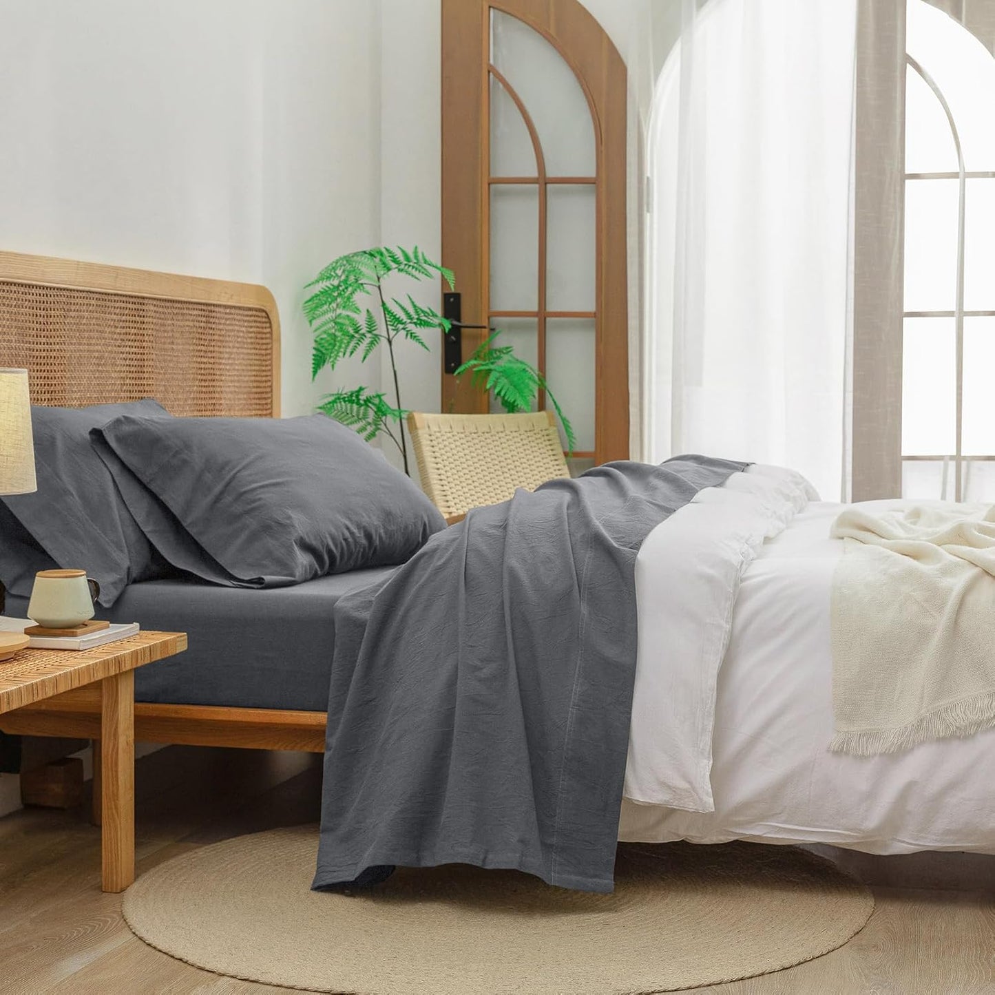 BESTOUCH Sheet Set 100% Washed Cotton for Chic Comfort
