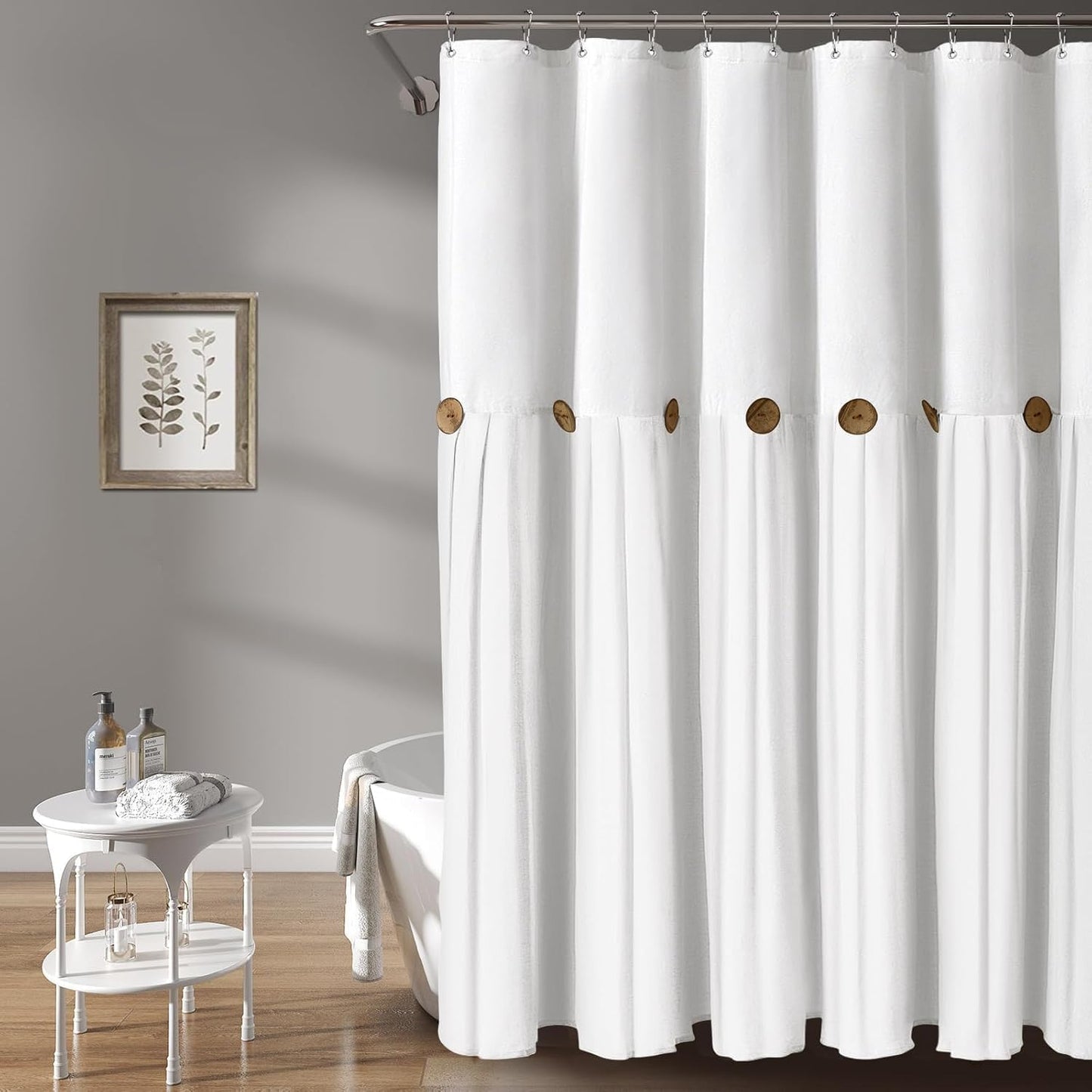 Farmhouse Chic Shower Curtain, Linen & Cotton Blend, Rustic Style