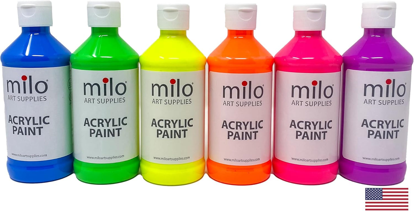 Milo Fluorescent Acrylic Paint Set of 6 Colors for Artists