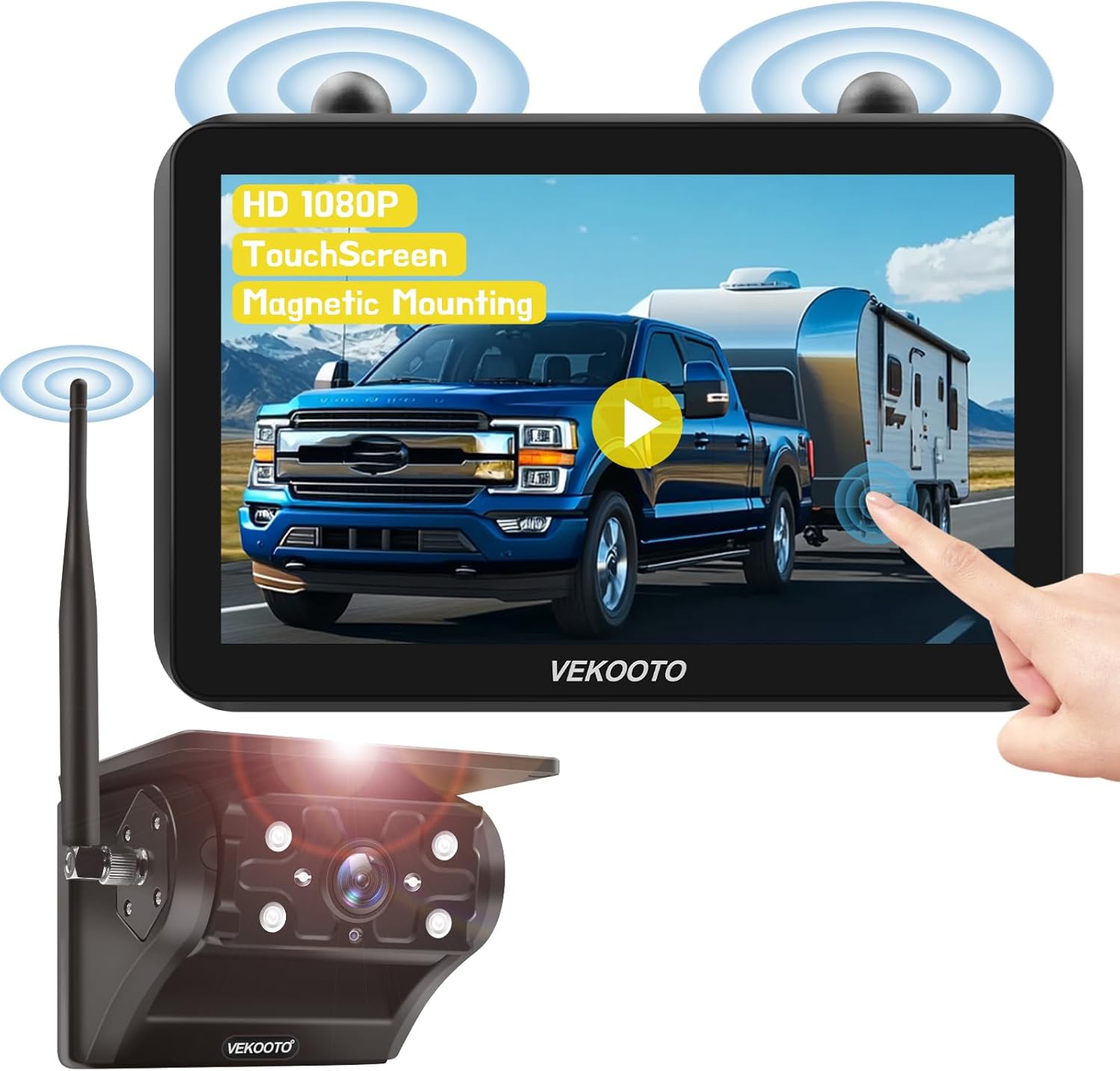 VEKOOTO Magnetic Solar Wireless Backup Camera with 7ft' Monitor