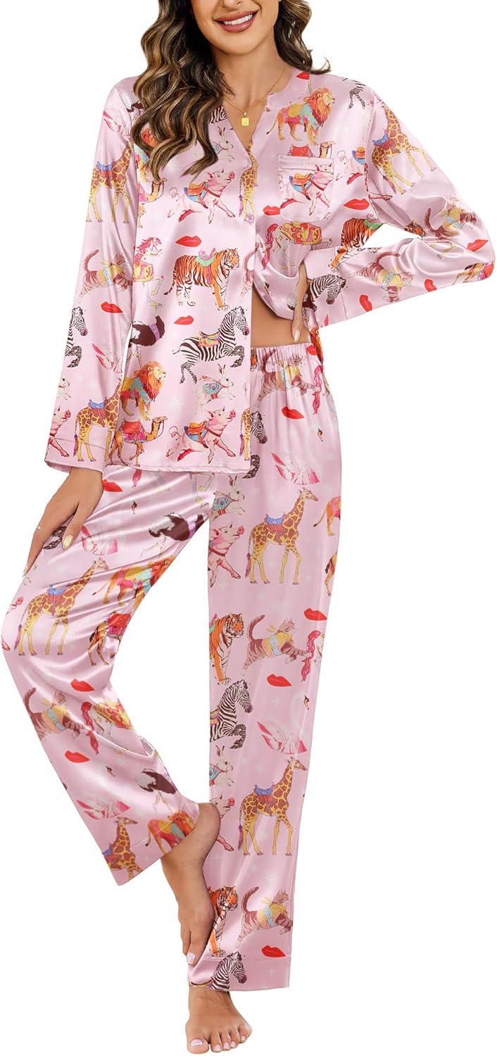 Ekouaer Silk Pajamas for Women - Comfy Satin Pjs Set