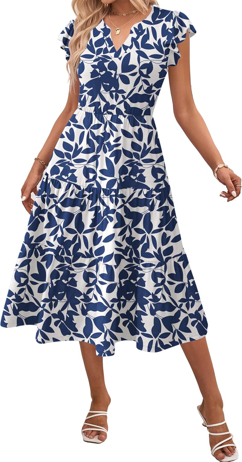 Womens Summer Casual Dresses with Ruffle Sleeve and Pockets