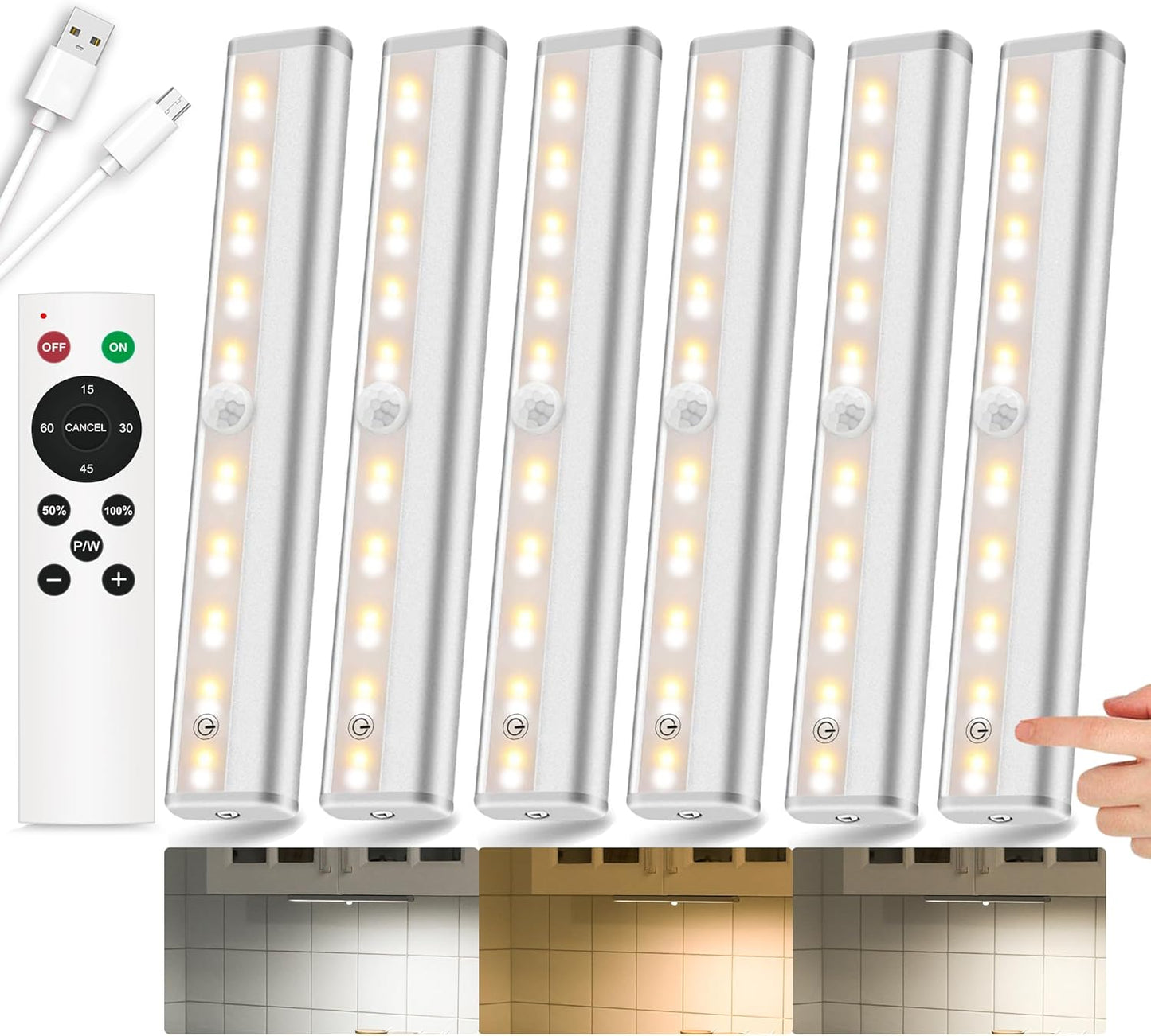 SZOKLED Under Cabinet Lights - Rechargeable LED Lighting Bar