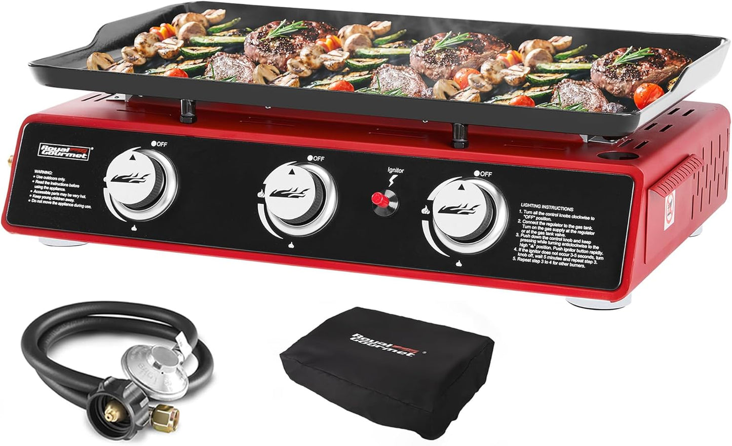 Portable 24 Inch 3 Burner Propane Gas Griddle for Outdoor Cooking