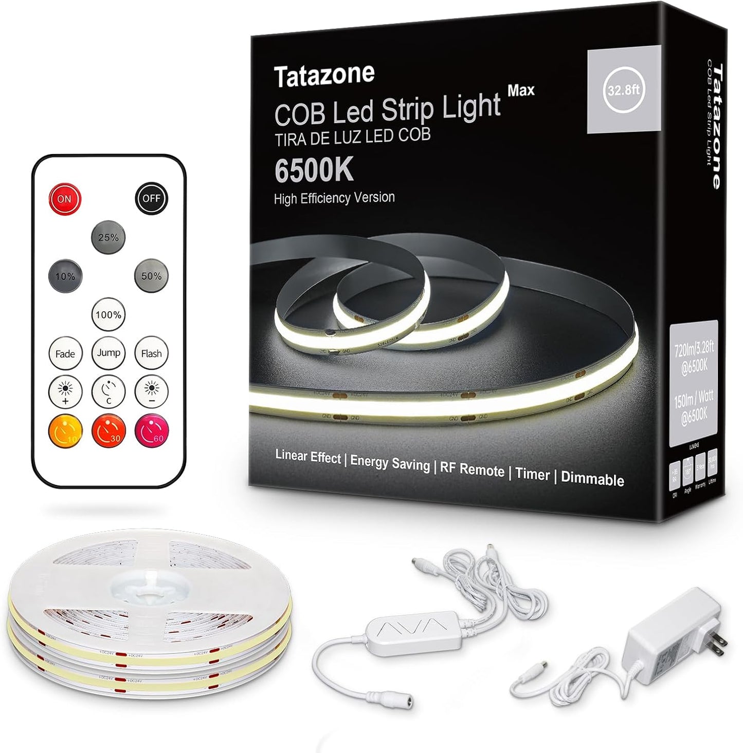 Ultra Bright 32.8ft Dimmable COB LED Strip Light for Home