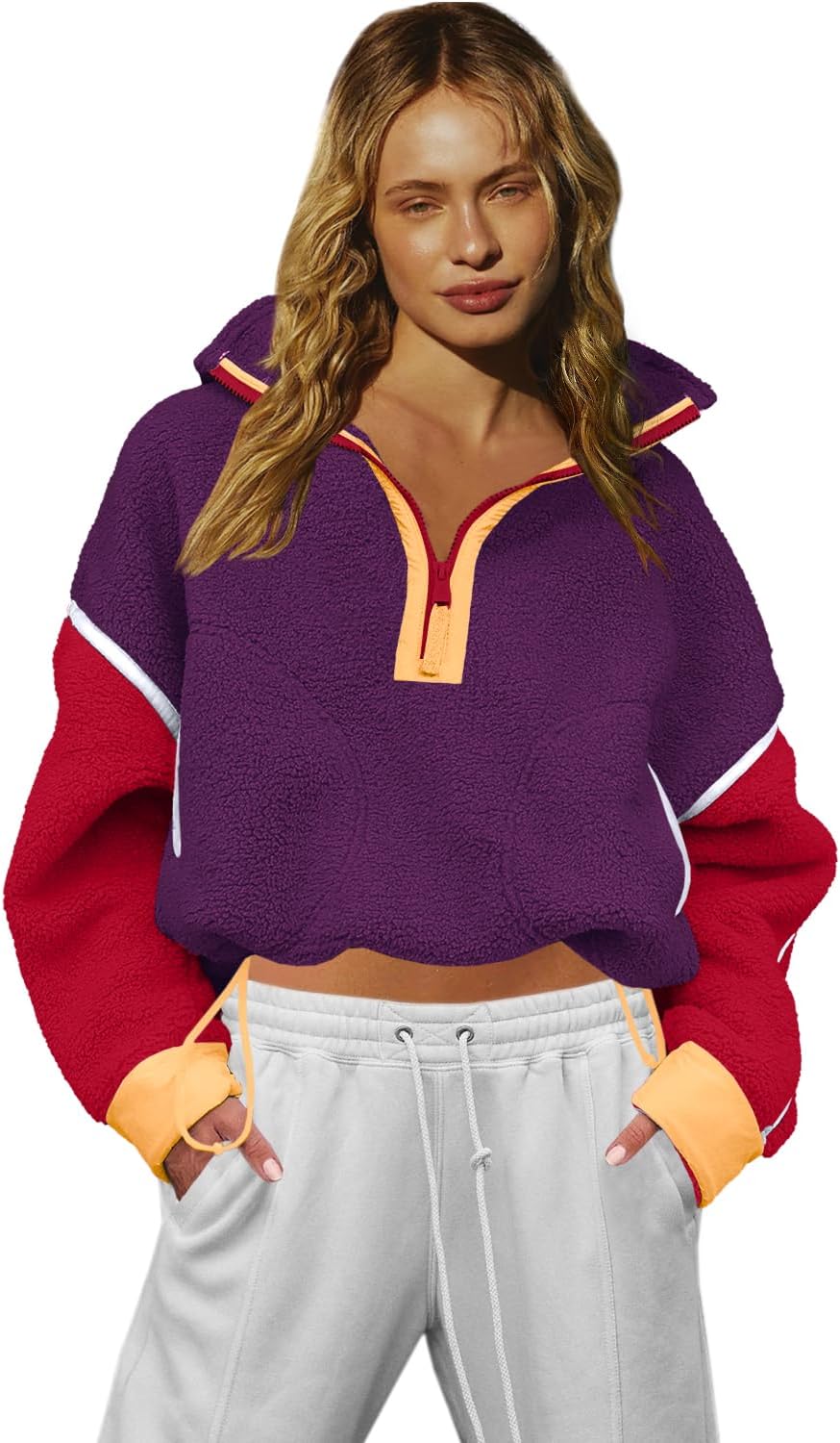 LAMISSCHE Half Zip Sweatshirt Women Oversized Sherpa Jacket