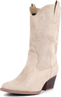 Cowgirl Mid Calf Fashion Boots for Women - Western Embroidered Low