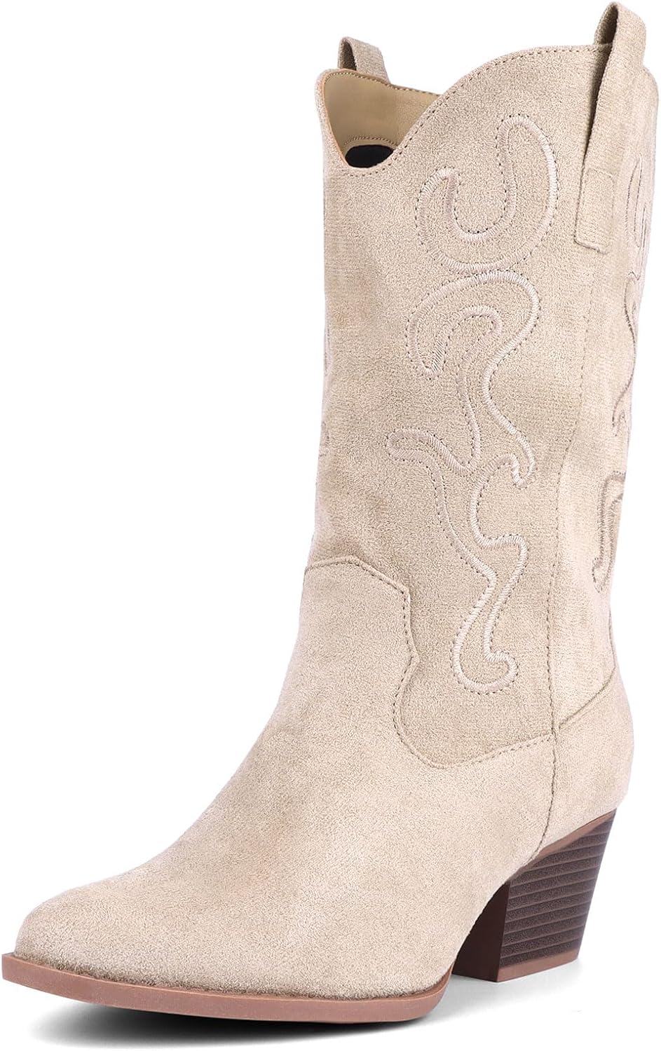 Stylish Mid Calf Cowboy Boots for Women with Chunky Block Heel