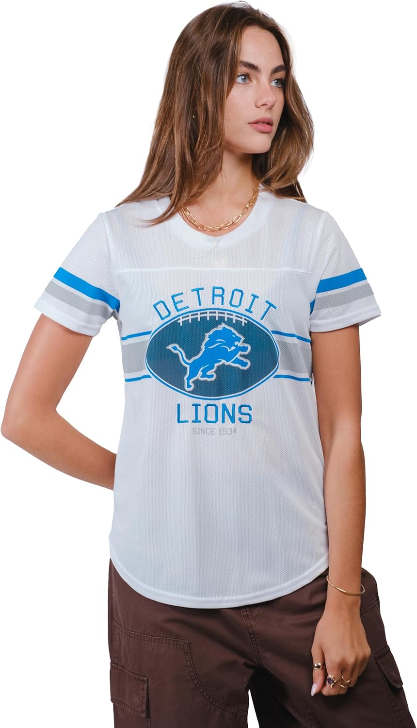 Ultra Game Women's NFL Official Soft Mesh Varsity Stripe T-Shirt