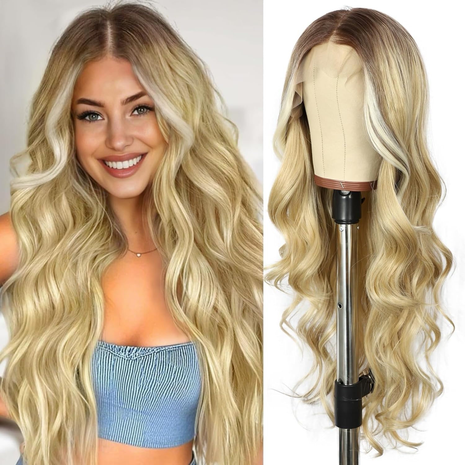 SAPPHIREWIGS Long Blonde Wavy Wig for Natural Looking Style