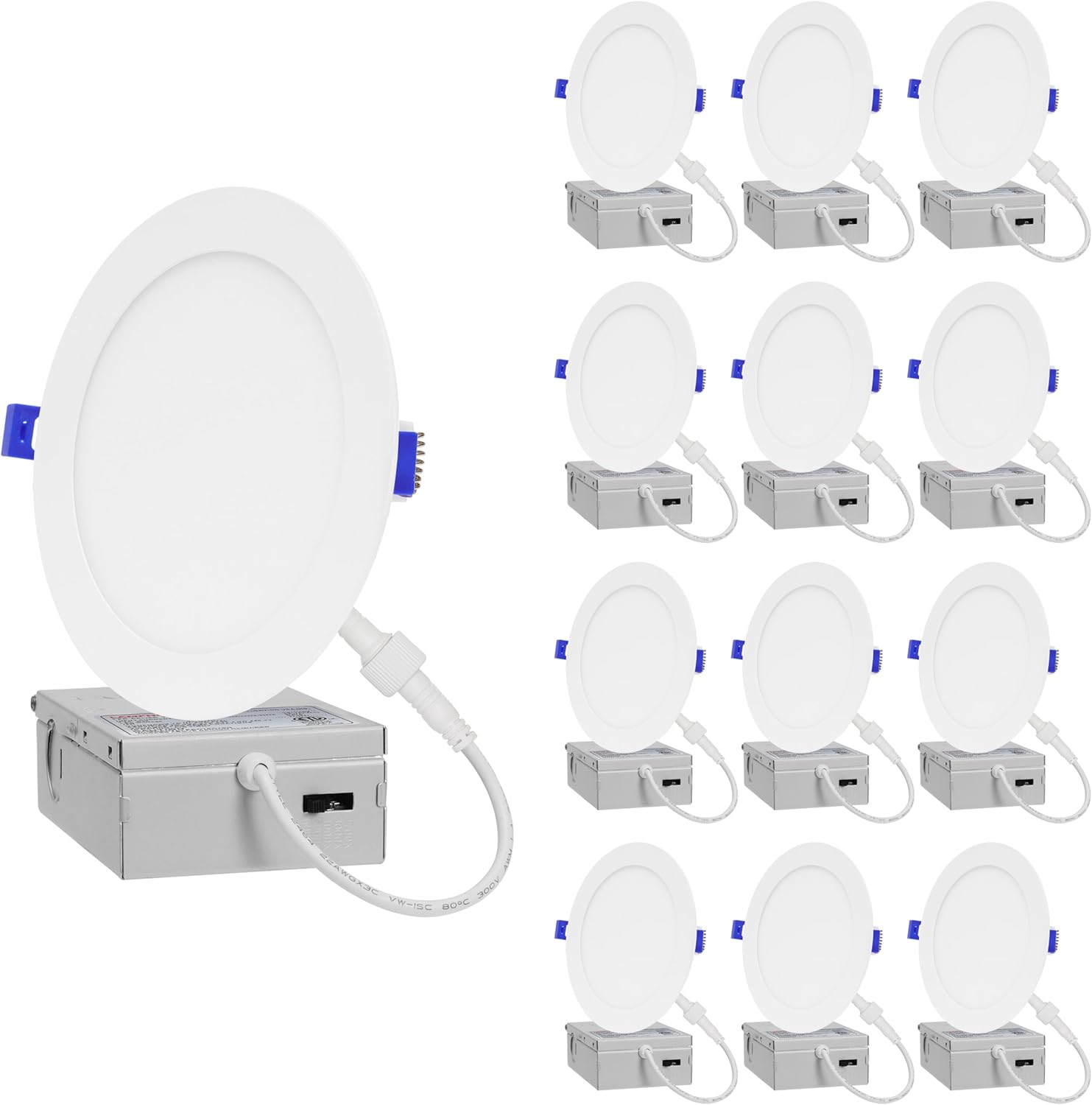 12-Pack of 6-Inch Slim LED Recessed Lights with Junction Box