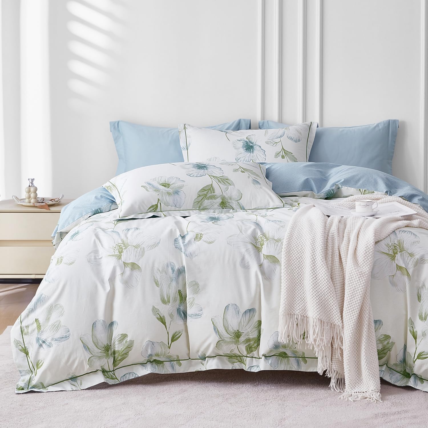 Floral Pattern Duvet Cover Set Queen Size 100% Cotton Softness