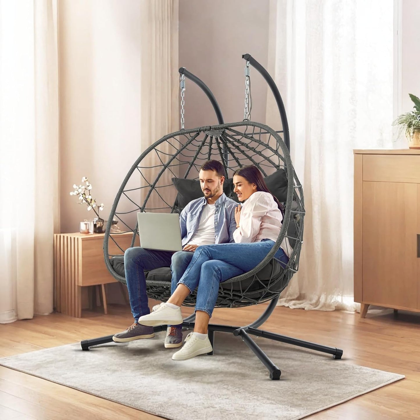 Double Egg Swing Chair with Stand for Two, 700LBS Capacity