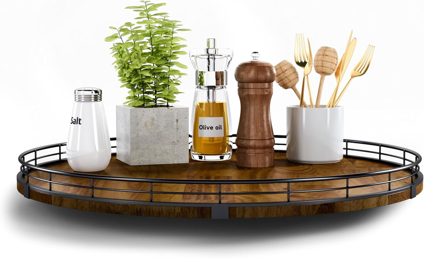 Farmhouse Oak 18in Lazy Susan Turntable for Kitchen Organization