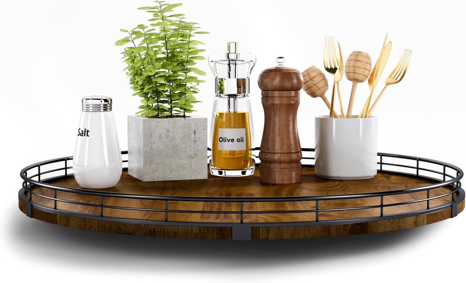 Farmhouse Oak 18in Lazy Susan Turntable for Kitchen Organization