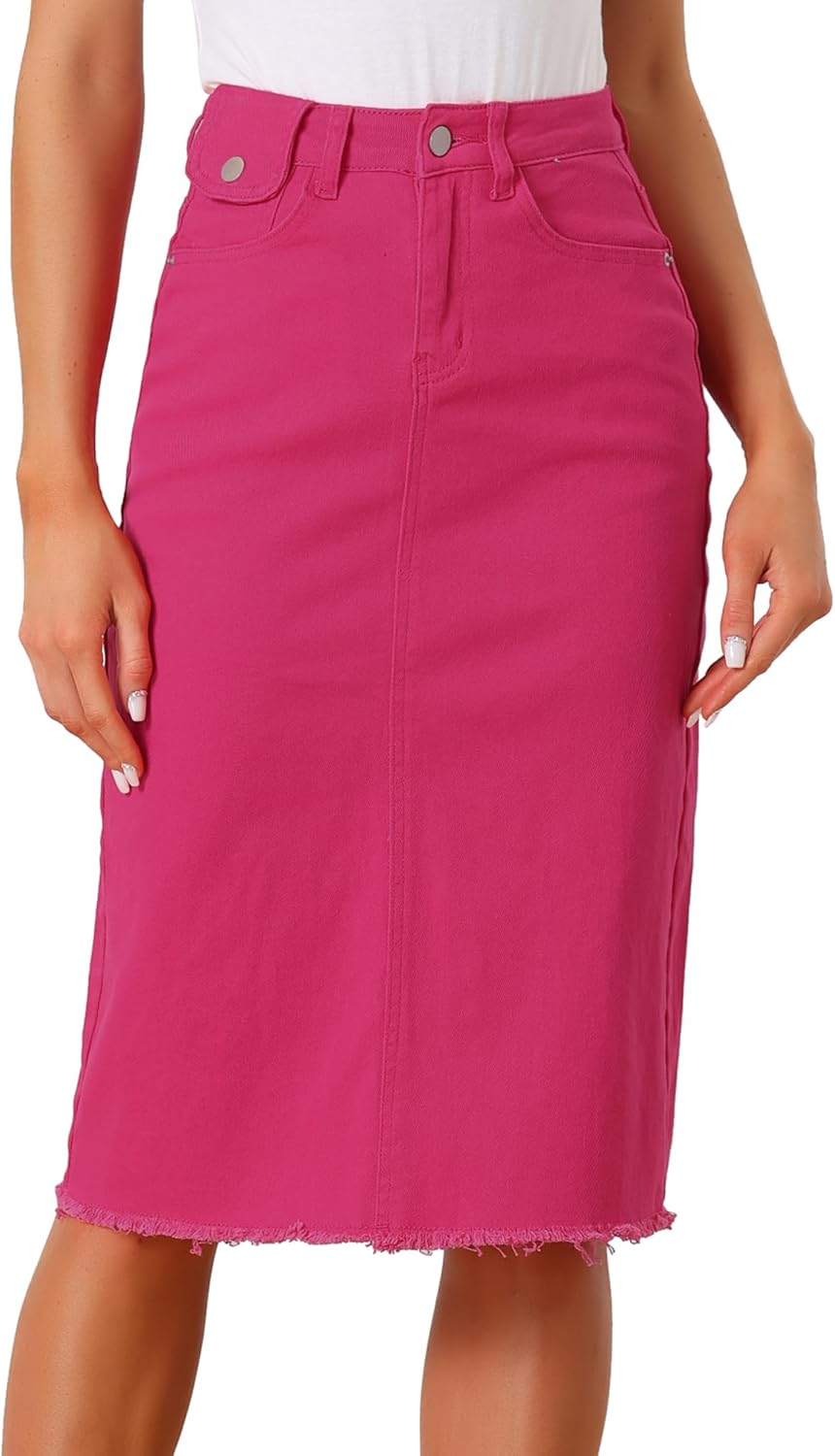 Allegra K Women's Casual Jean Skirt High Waist Back Slit Style