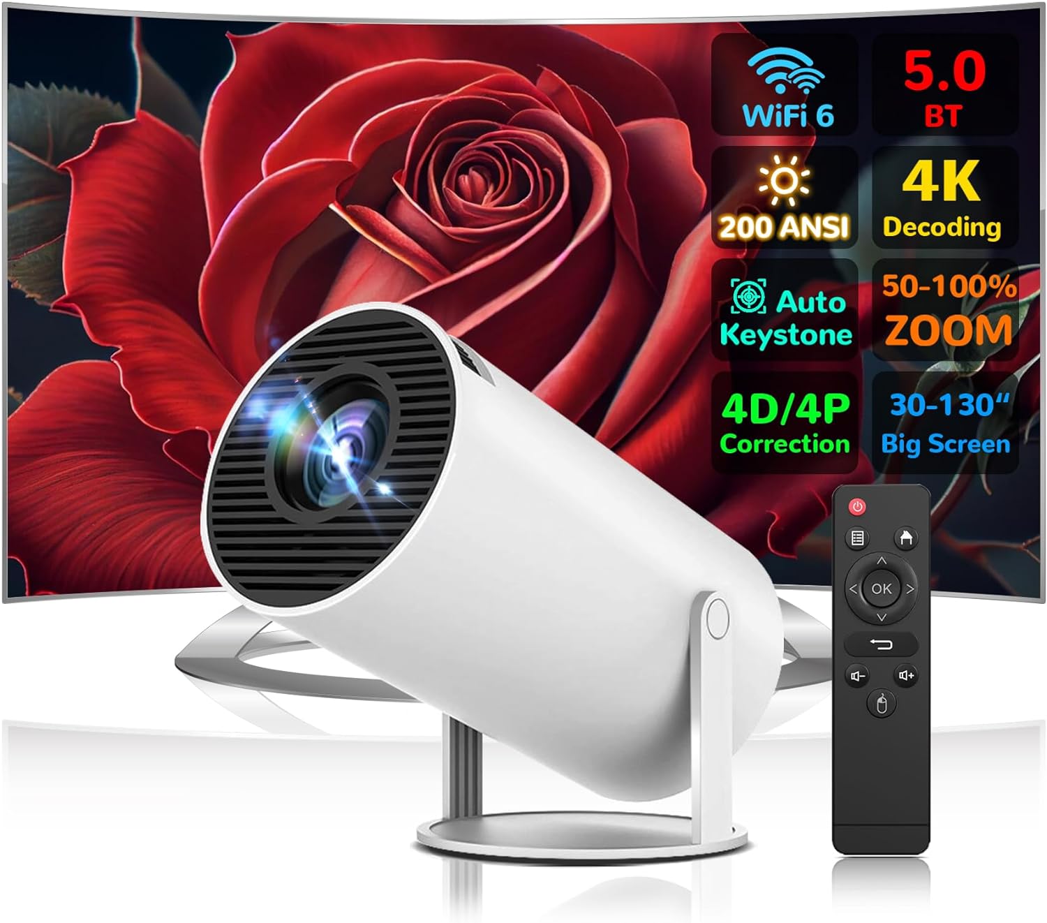 Cosycost Mini Projector: 4K, Dual WiFi, 200 ANSI Lumens