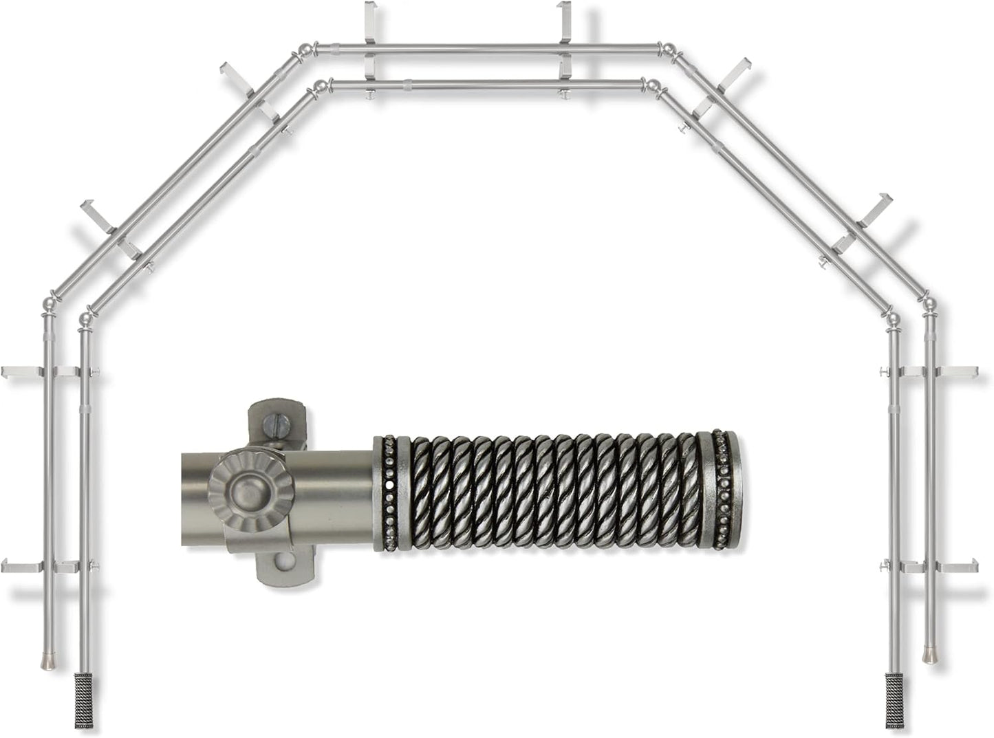 Satin Nickel Double Bay Curtain Rod Set