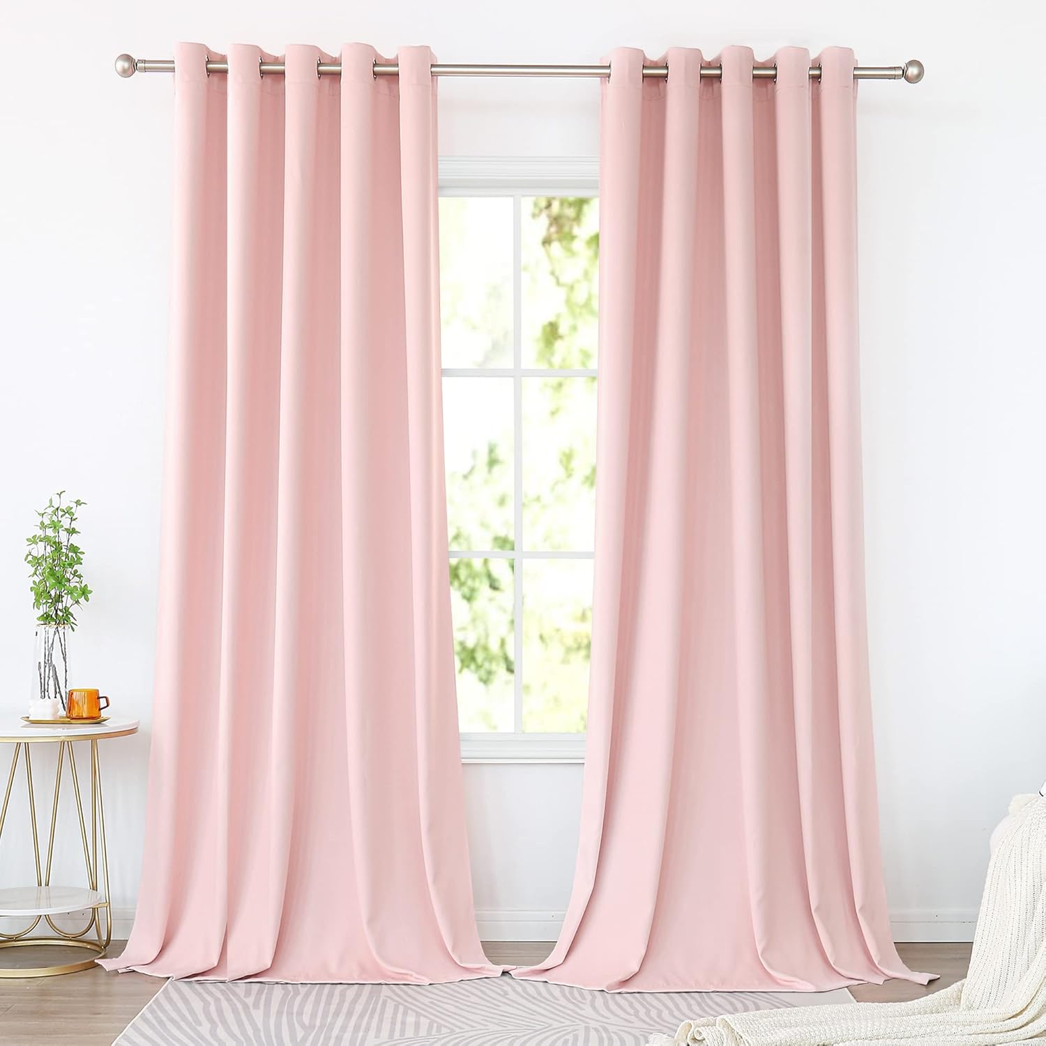 KEQIAOSUOCAI Baby Pink Curtains for Girls Bedroom 72W x 96L