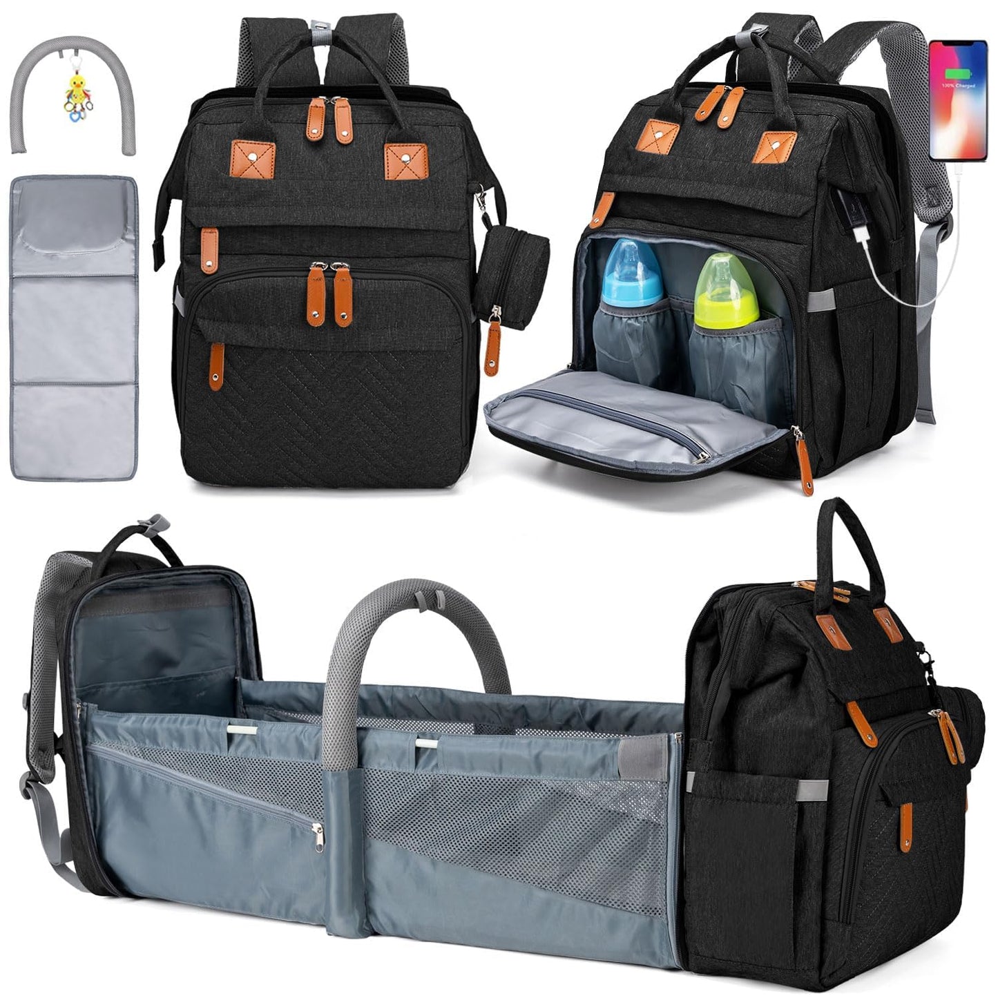 KABAQOO Diaper Bag Backpack with Changing Station for Parents