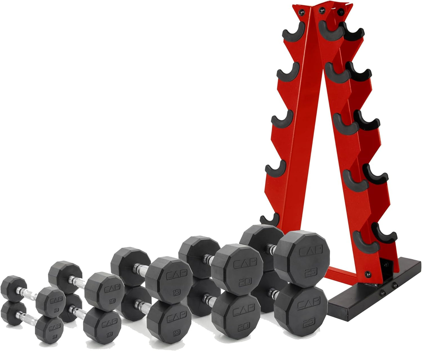 CAP Barbell 150 LB Coated Hex Dumbbell Weight Set with Rack