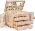 Large 4-Tier Jewelry Box Leather Organizer - Lockable, Mirror