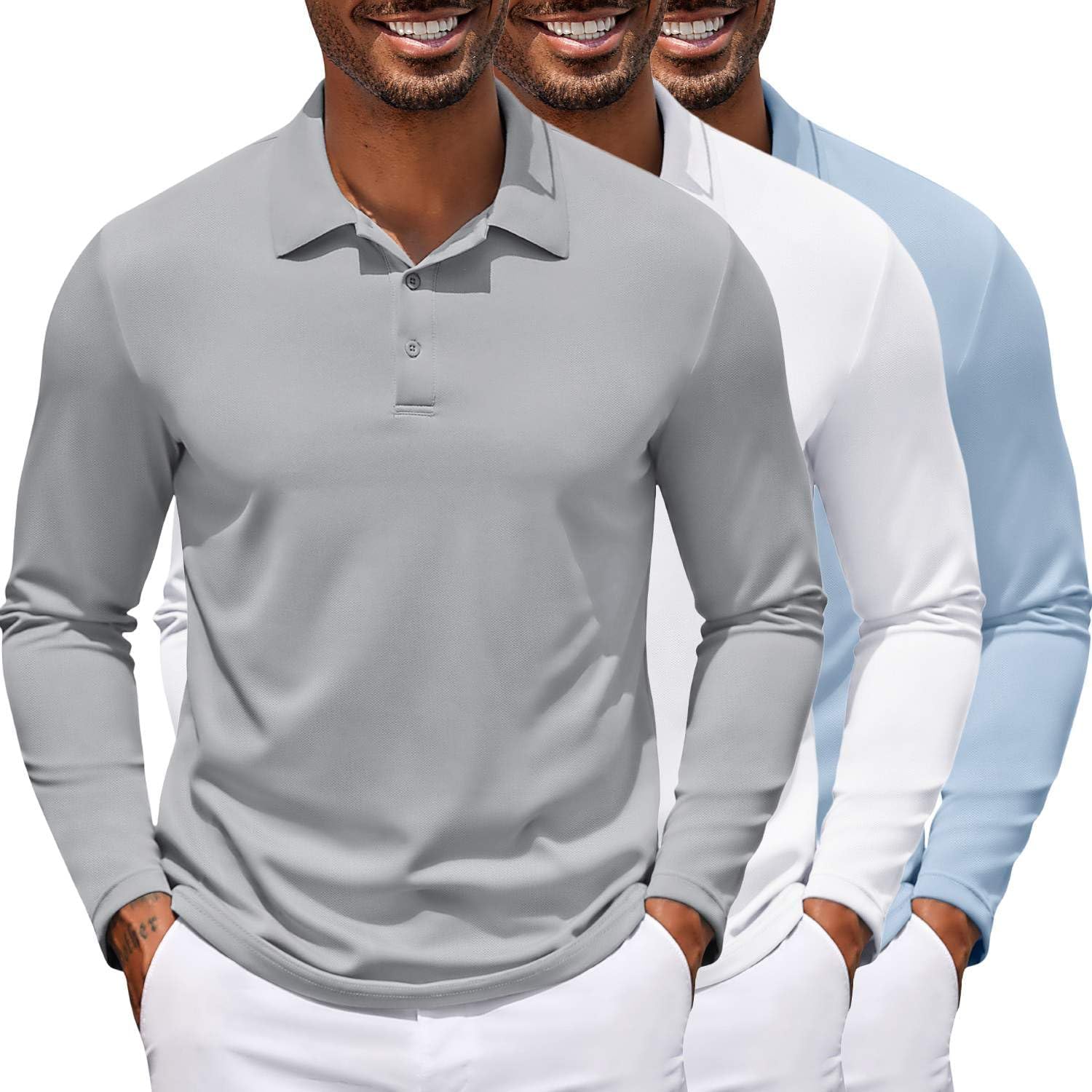COOFANDY Men's Long Sleeve Polo Shirt for Golf and Casual Wear