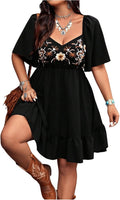 Women's Plus Size Western Cowgirl Dress Floral Embroidery - Flowy Boho