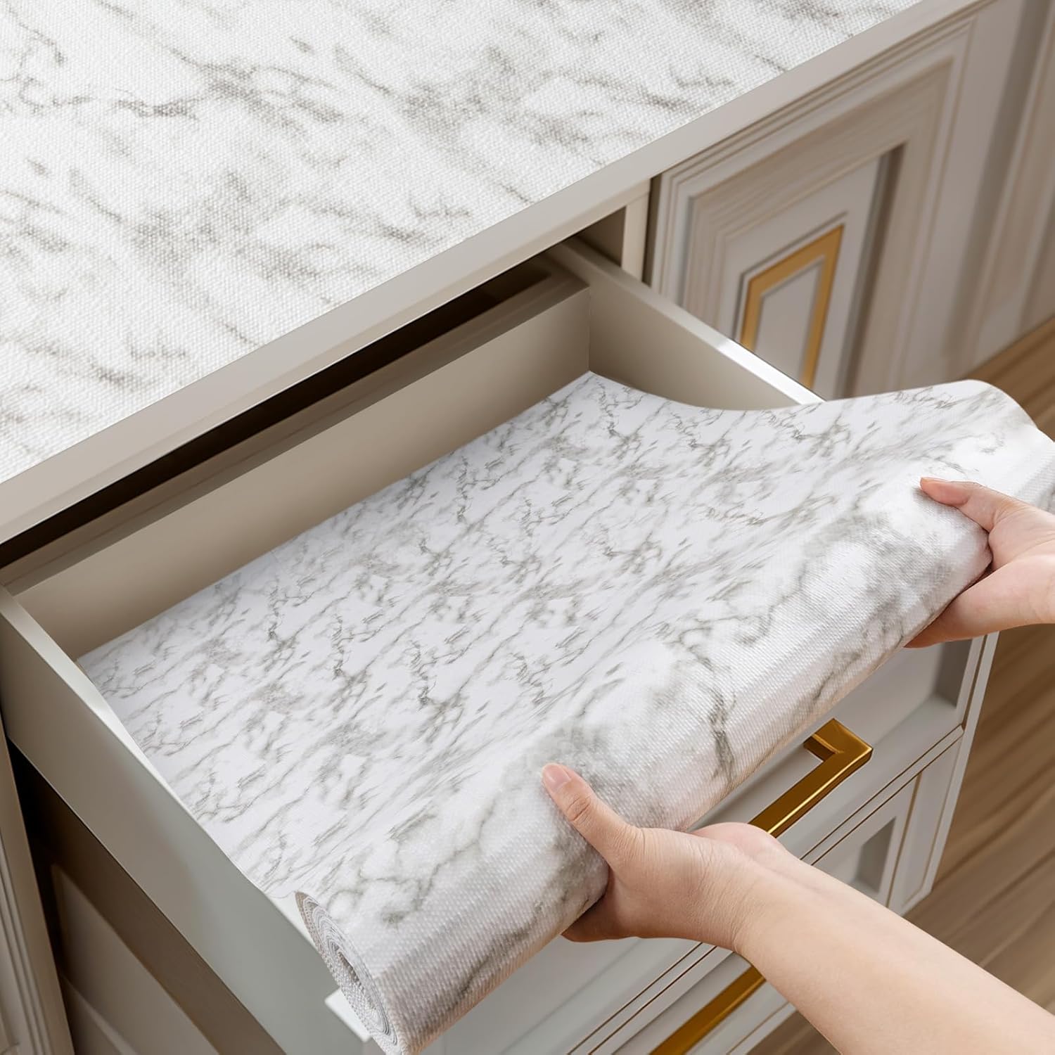Non-Adhesive Shelf and Drawer Liner for Kitchen Cabinets