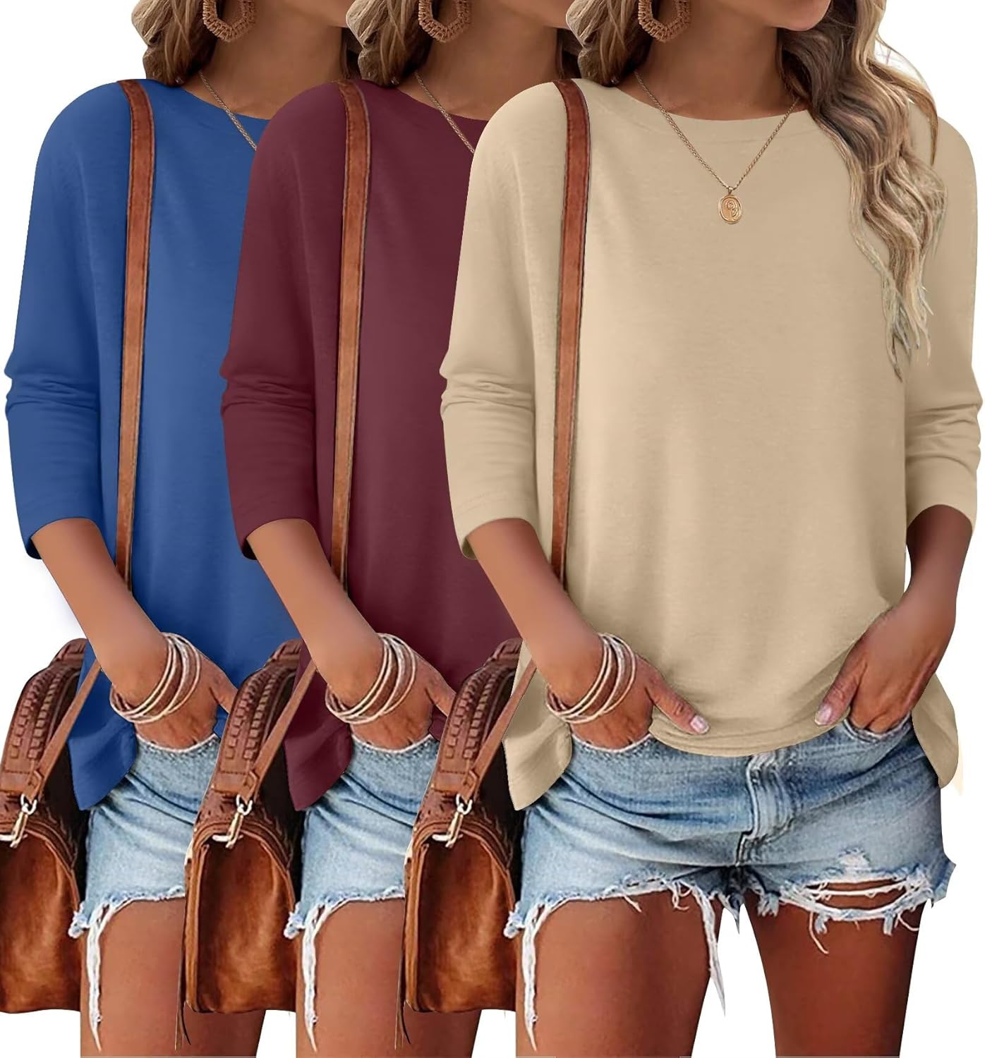 Trendy 3/4 Sleeve Tops for Women - Casual Spring Outfit Set