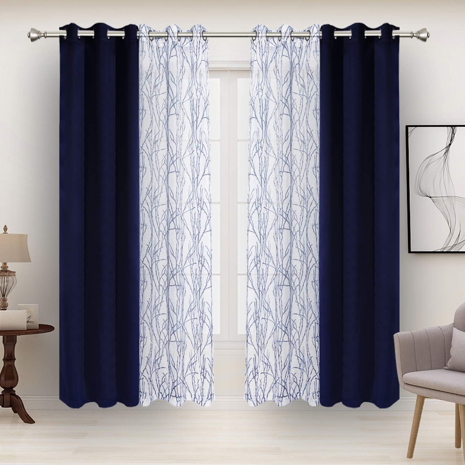 BONZER Mix and Match Curtains Set - Elegant Branch Print Design