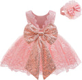 Baby Girls Lace Ruffle Backless Dress with Headwear - Pageant