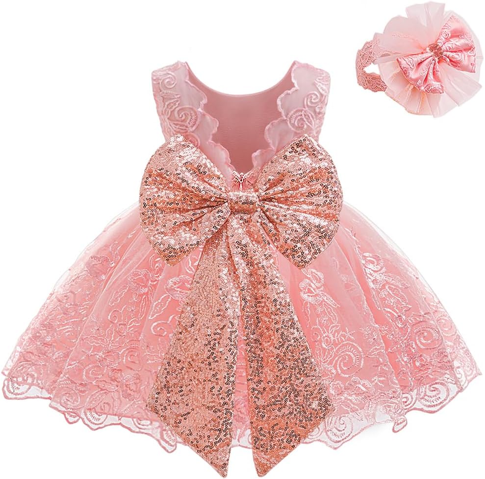 LZH Baby Girls Ruffle Lace Backless Dress with Headwear