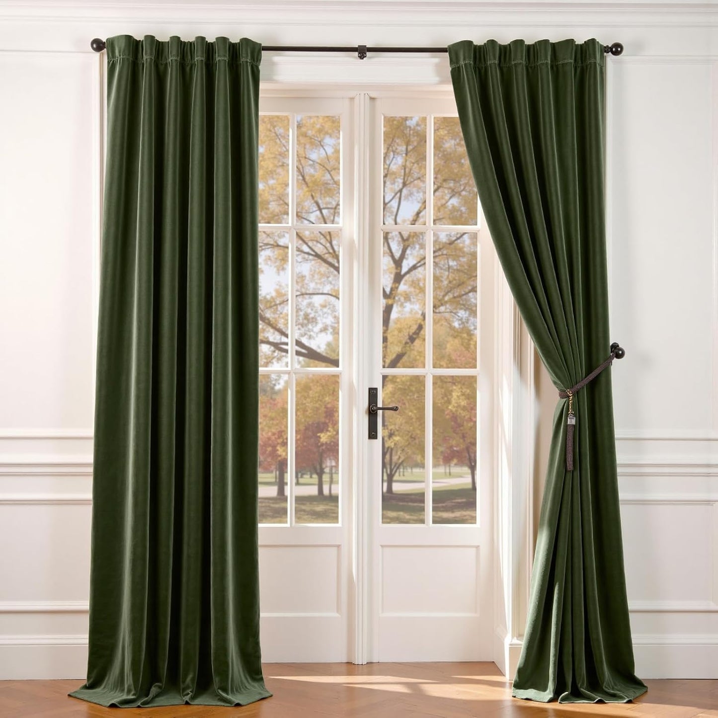 Lazzzy Green Velvet Curtain Thermal Insulated Drapes 108 Inch