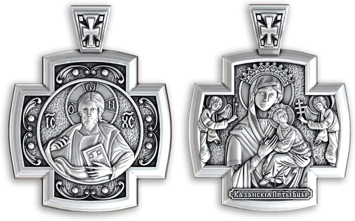 Double-Sided Orthodox Cross Necklace in Sterling Silver 925