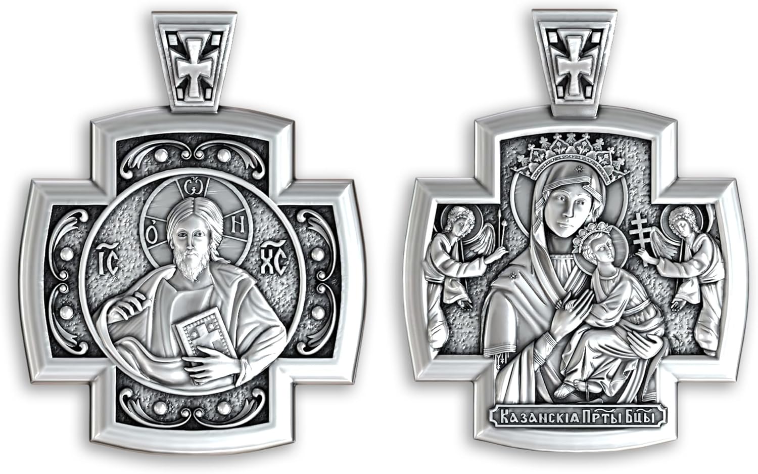 Double-Sided Orthodox Cross Necklace in Sterling Silver 925