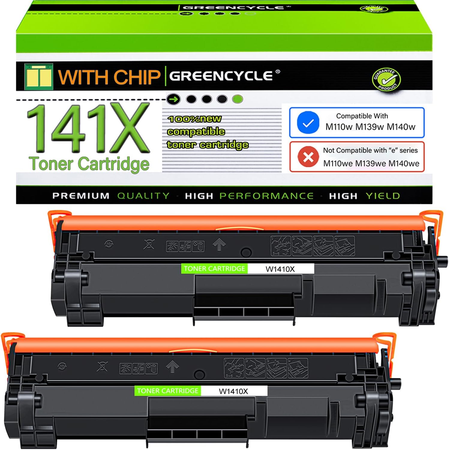 Greencycle Compatible Black Toner Cartridge for HP 141X - 2 Pack