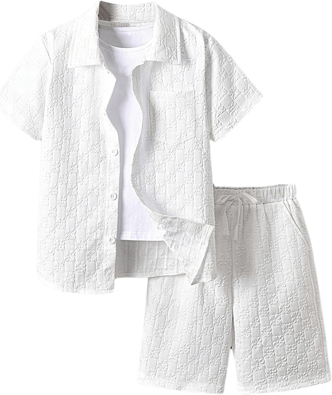Boy's 2 Piece Beach Vacation Textured Linen Outfit Set for Summer