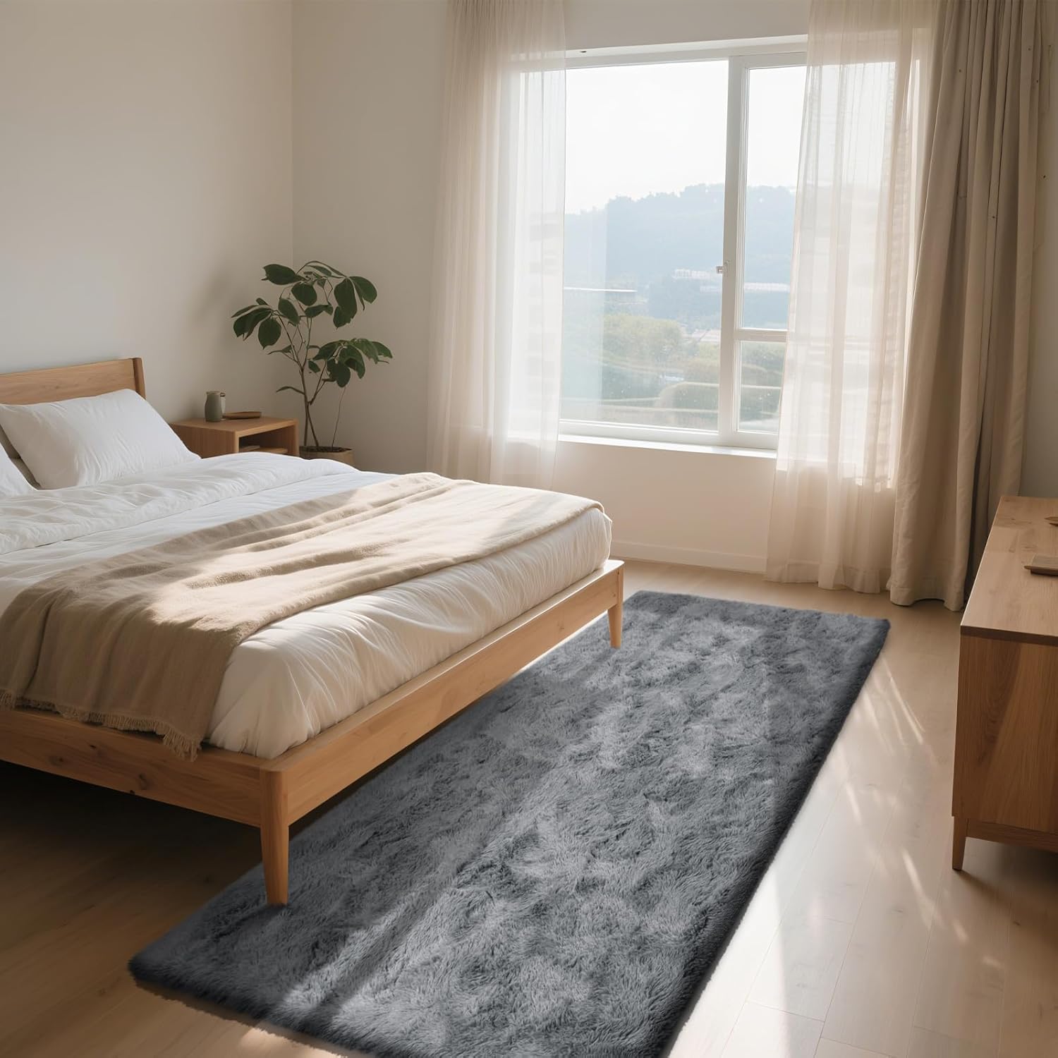 Soft Runner Rugs for Bedroom - Dark Grey Fluffy Area Rug