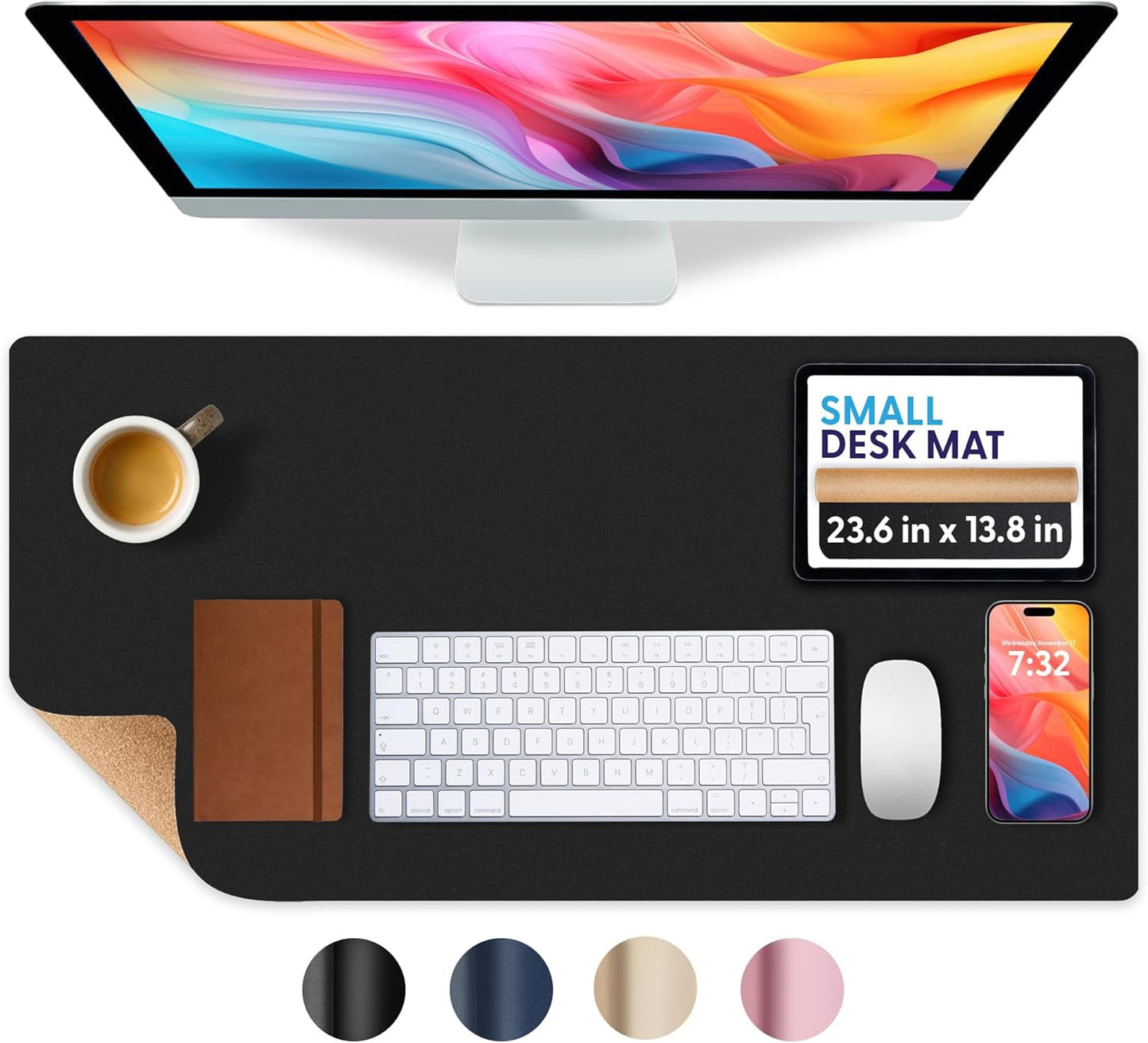ERGO OFFICE Small Black Leather Desk Mat - Non-Slip & Waterproof