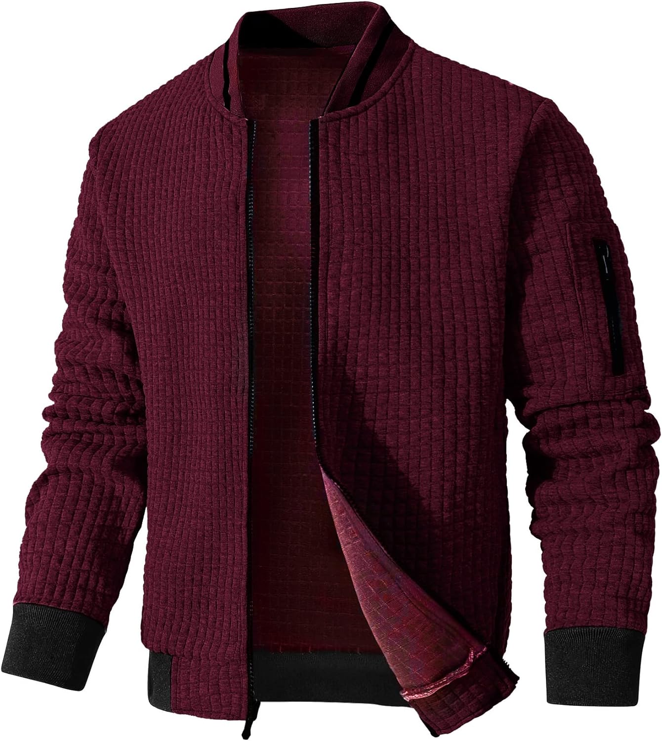 Mens Lightweight Bomber Jacket with Stylish 3D Waffle Design