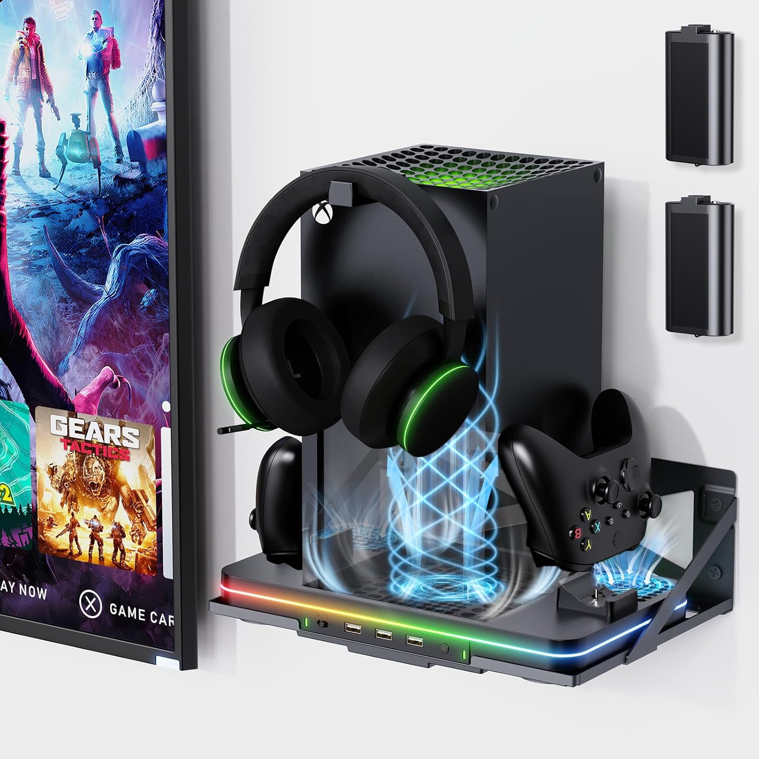 Wall Mount with Cooling Fan and Charger for Xbox Series X/S