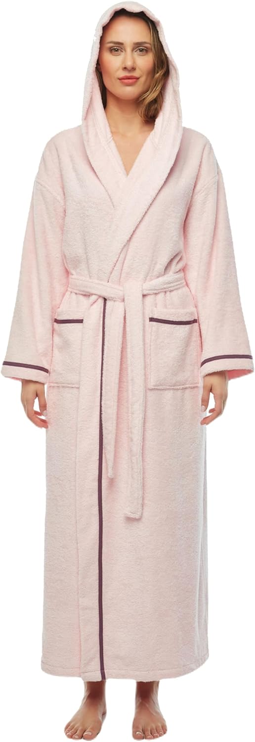 Arus Women's Hooded Classic Bathrobe in Turkish Cotton Terry